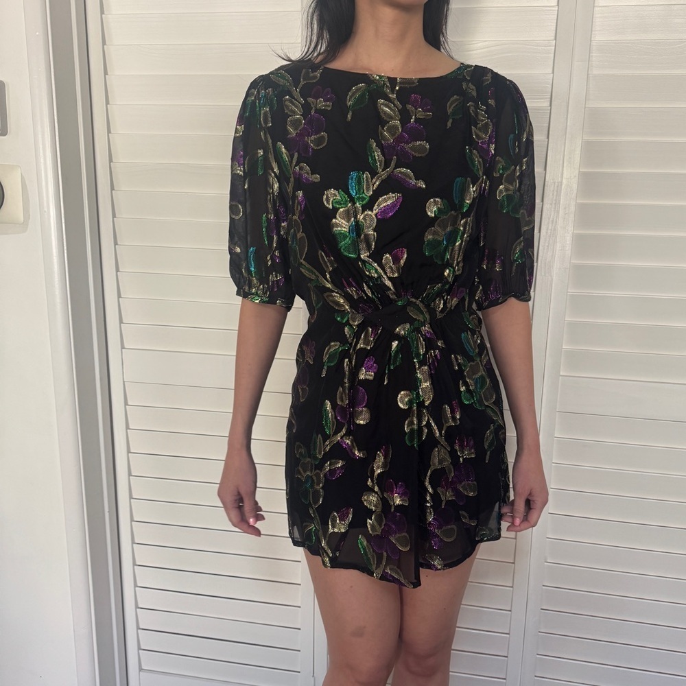 ba&sh Black Dress with Purple and Green Floral Pattern - Picture 8 of 9